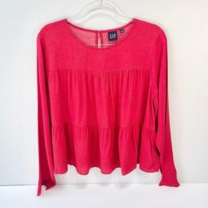 Gap NWT Tiered Blouse Petite Large Red Black Scoop Neck Workwear Top